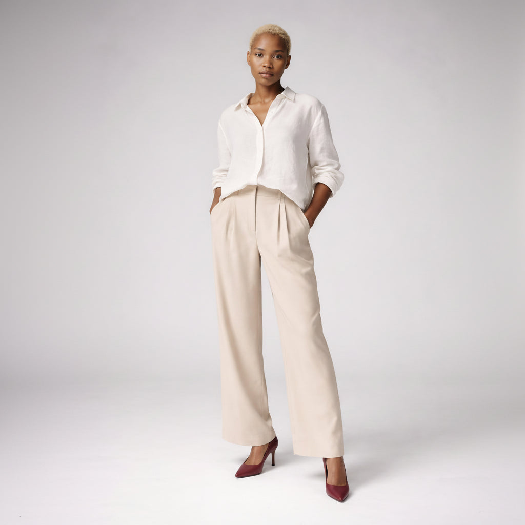 Standing front view of the model wearing Women’s Pointed Toe Low Heel Pumps