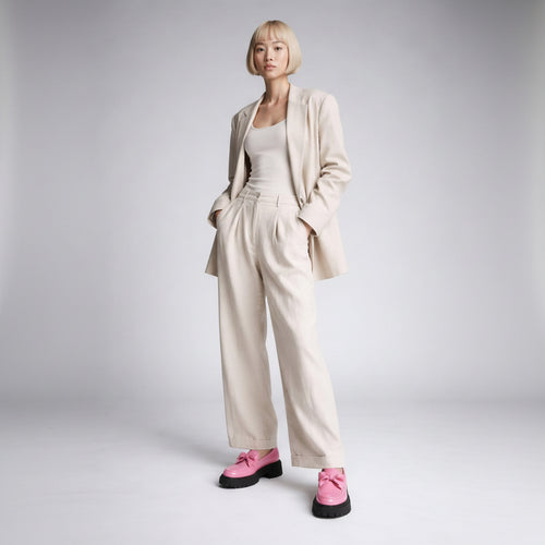 Standing front view of the model wearing Women’s Bow Platform Loafer Shoes